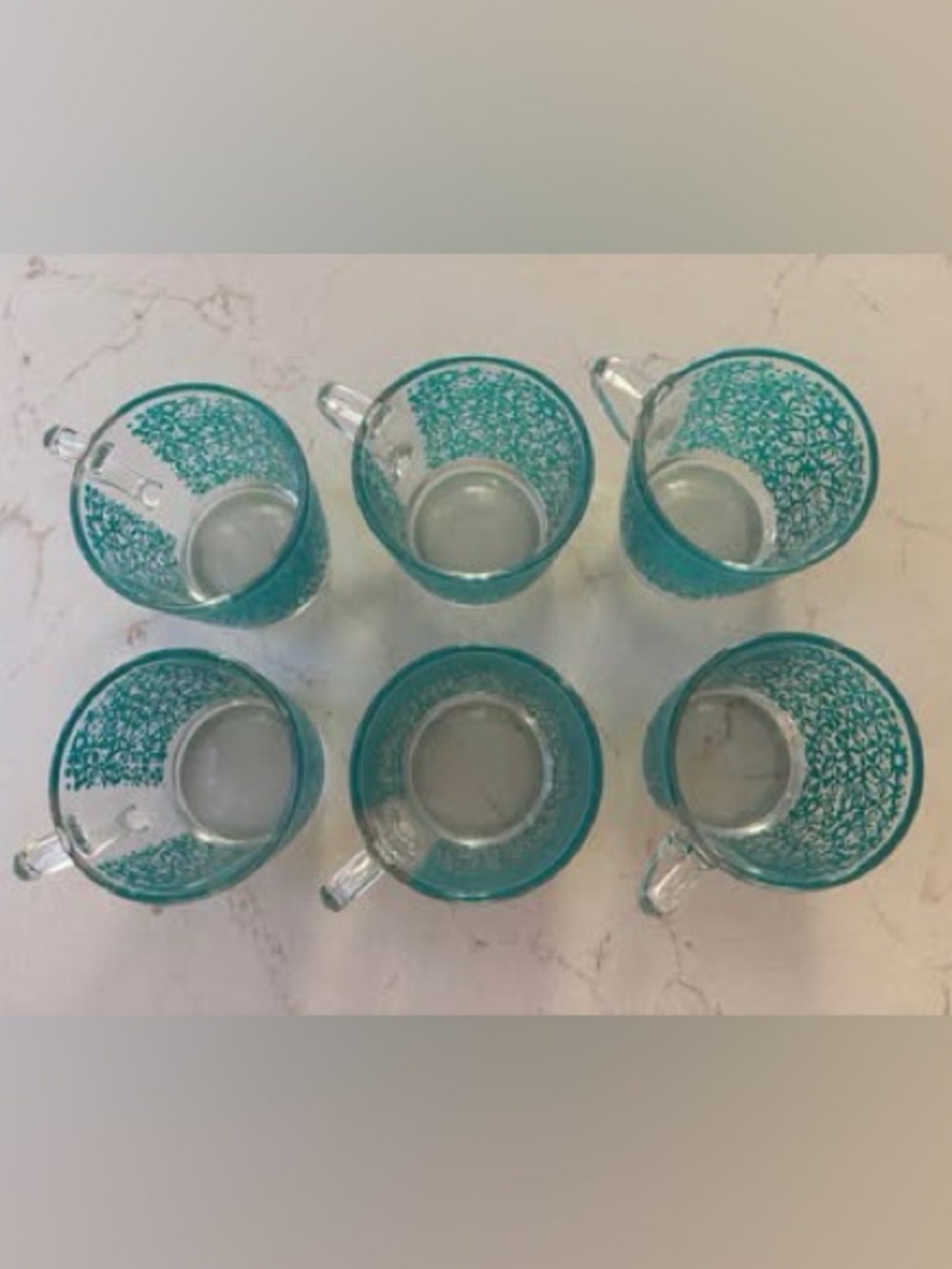 Vintage IKEA GODTA Glass Coffee Mugs - Turquoise Floral Pattern (Set of 6)